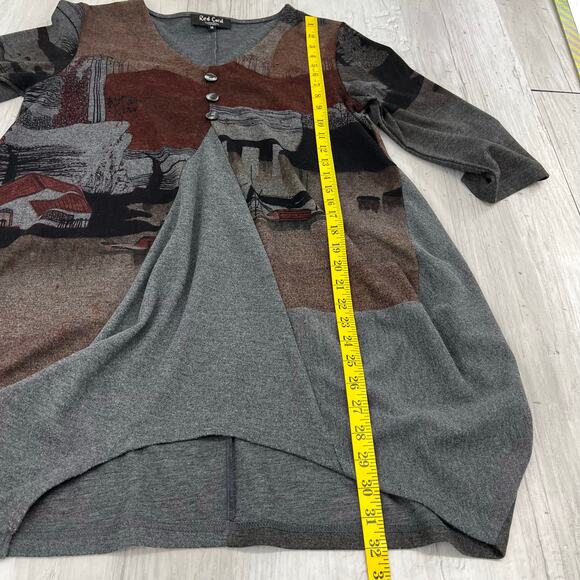 Red Coral Contrast Water Scene Print Half Sleeve Oversized Flowy Blouse Shirt - Picture 9 of 9